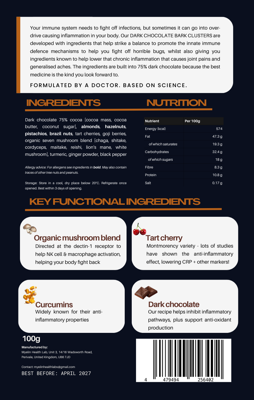IMMUNITY & ANTI-INFLAMMATORY DARK CHOCOLATE BARK